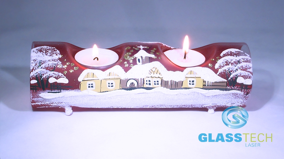 Vánoční svícen červený - pro 2 čajové svíčky