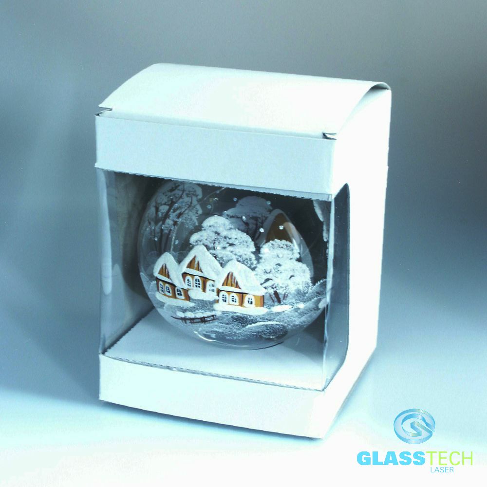 Vánoční koule malovaná svítící 120 mm s chaloupkami