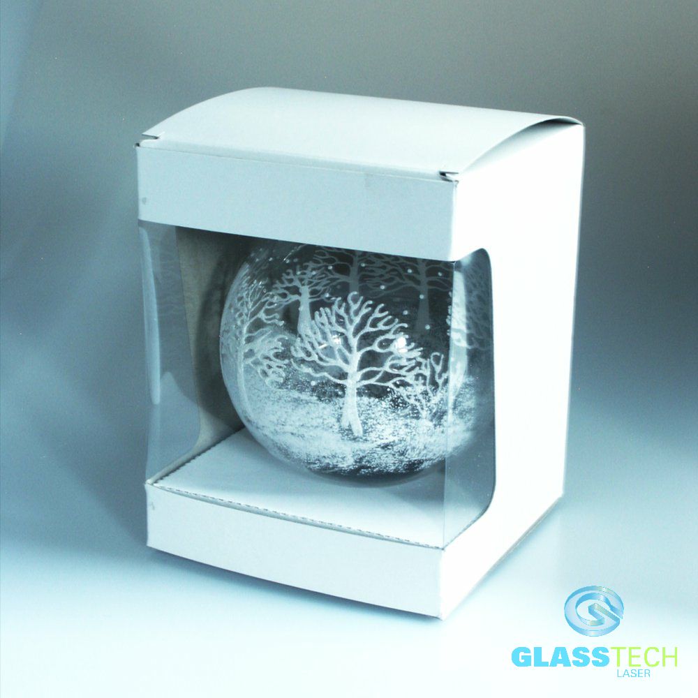 Vánoční koule malovaná svítící 120 mm se stromy